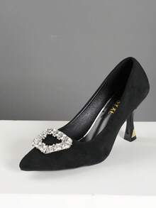 Giày cao gót mũi nhọn, hở gót, chất liệu da lộn màu đen cao cấp đính đá lấp lánh dành cho nữ, kiểu dáng gợi cảm, thích hợp cho tiệc tùng, đi club, đám cưới, công sở và sử dụng hàng ngày, chiều cao gót 8.5cm. - màu đen - Xem 7