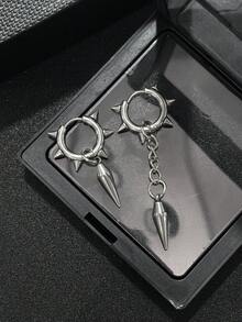 一对朋克风心形不锈钢吊坠耳环，Y2K嘻哈配饰，适合女性日常佩戴 - 銀色 - 查看 19