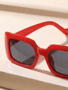 1 Pair Red Square Fashionable Glasses, Suitable For Travel, Sports, Vacation, Summer Accessories, Holiday Outfits, Driving, Beach, Music Festivals, Casual Outings, Elegant Attire, Family Outings, Street Style Accessories, Vacation, Sports, Parties, Outdoor Activities, Street Style, Fishing, Holidays, Vacation - 紅色 - 查看 3