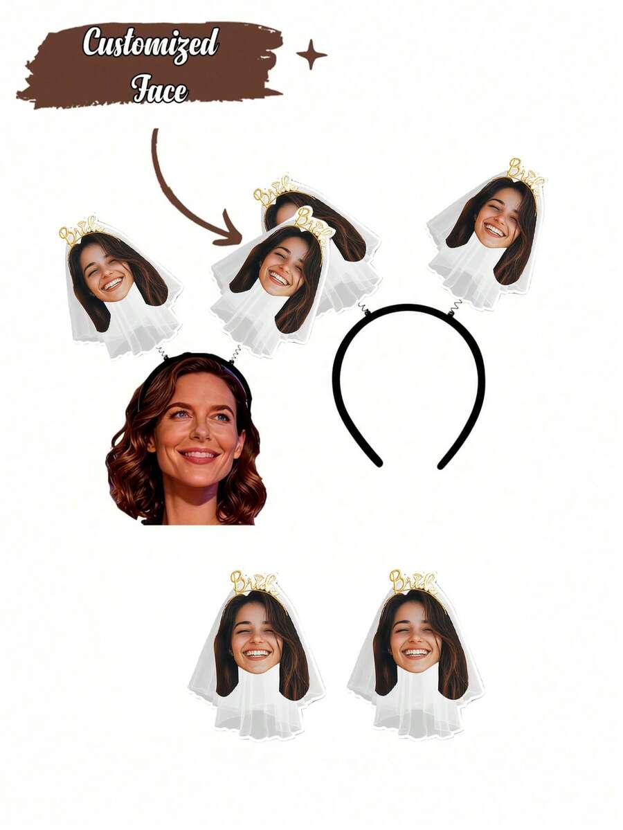 Decoraciones personalizadas para fiestas de boda, recortes de cara personalizados, adecuados para accesorios y decoraciones de fotos de fiestas de boda, diademas de fotos personalizadas, diademas de sombreros de boda personalizadas, decoraciones para fiestas, regalos para despedida de soltera - Multicolor - Ver 1