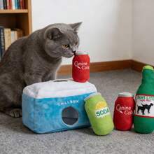 1个带发声器的毛绒狗狗玩偶，饮料瓶造型，宠物狗和猫的咀嚼玩具，可供自娱自乐 - 彩色 - 查看 6