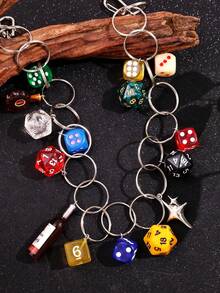 1pc Punk Street Style Unique Tassel Multi-Pendant Bottle Dice Colorful Waist Chain Body Jewelry, Casual Streetwear Accessory For Men - Multicolor - View 3