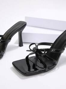 Giày sandal cao gót mũi nhọn tối giản Niche, thiết kế nơ vuông, thanh lịch, đa năng, thoải mái, hở mũi. - màu đen - Xem 5