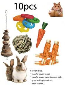 Pet Chew Toy Set, Rabbit Hamster Bite Toys Combo, Small Animal Playtime Toys, Rabbit Chew Toys, Hamster Teeth Cleaning Toys, Wooden Chew Toy Set, Unicycle Dumbbell, Carrot, Apple Wood - View 8