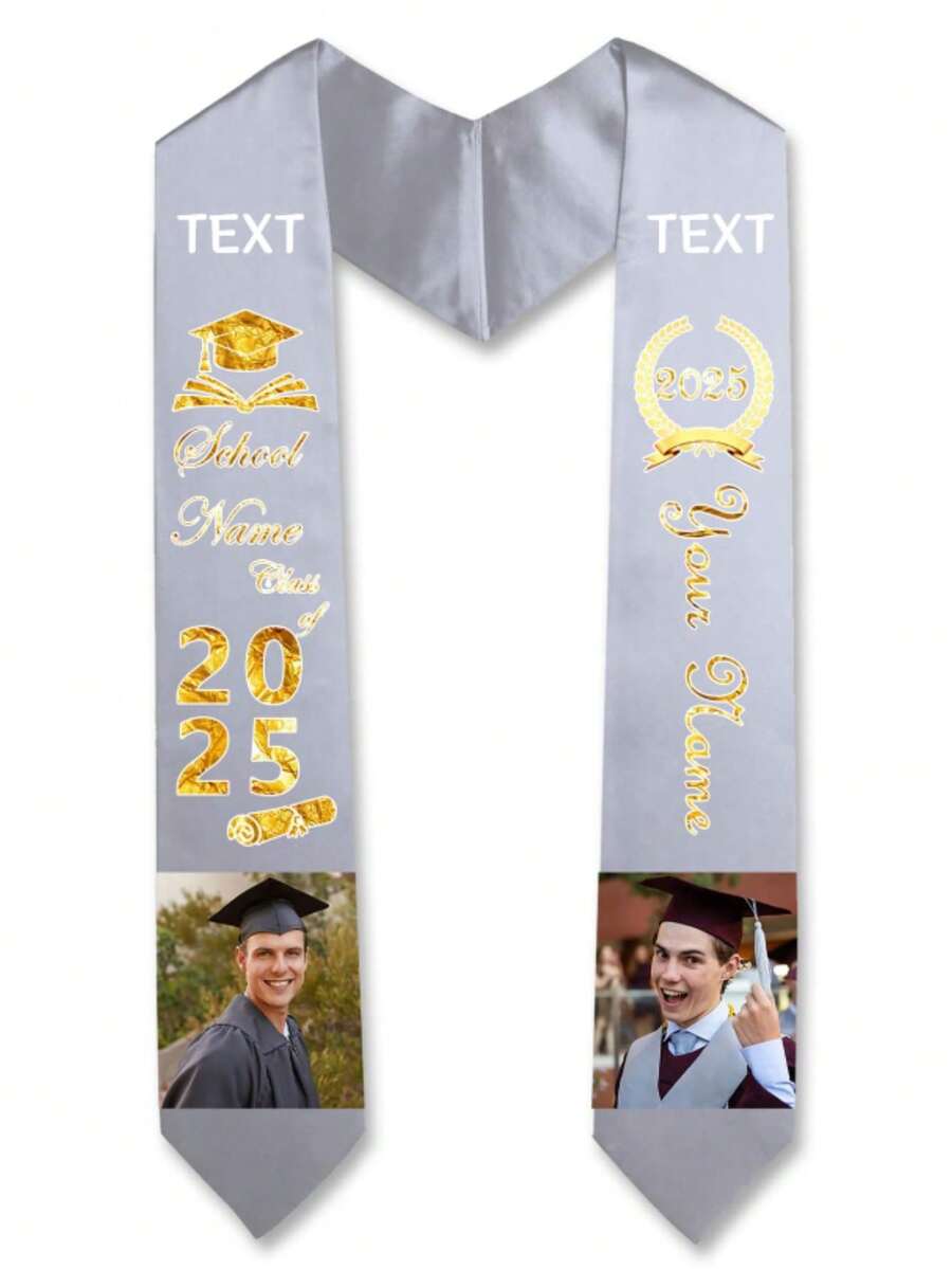 1PC Personalized Graduation Stoles, Custom Name & Photo Graduation Sash, Class Of 2026 Graduation Gifts - 62"X4.5" - Grey - View 1