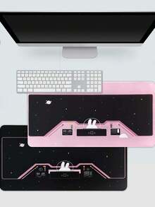 Large Cute Space Rabbit Mouse Pad, Non-Slip Waterproof Desk Mat, Office & Gaming Keyboard Pad, Healing Girly Style Extra Large Mouse Pad - View 2