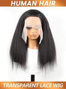 13x4 透明蕾丝前额假发，卷曲直发蕾丝前额真人发假发，带卷曲边缘和婴儿发，4C 边缘真人发假发，适合所有女性，200% 密度 - Natural Black - 查看 4