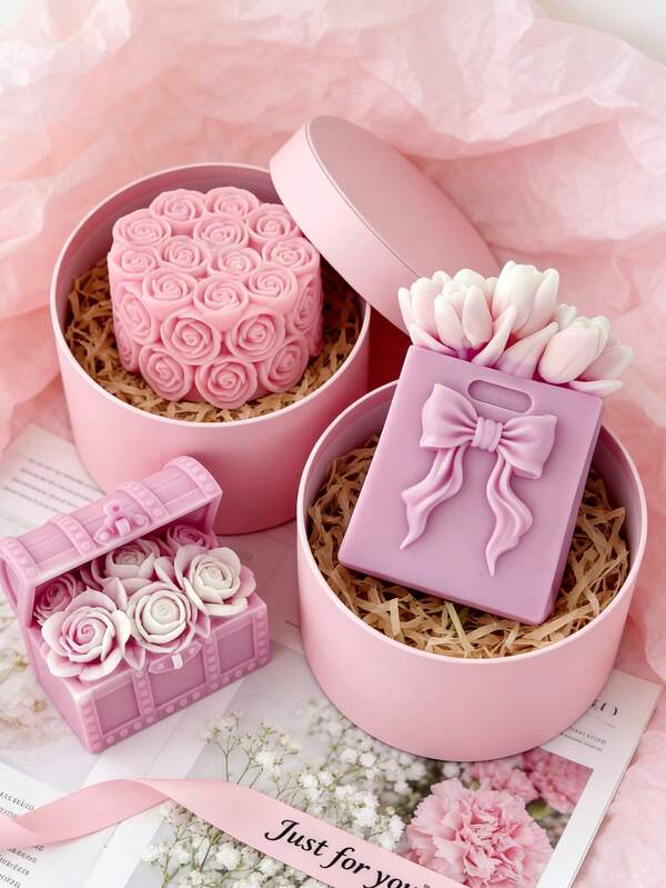 1个圆柱形玫瑰香薰蜡烛硅胶模具，DIY郁金香花束石膏模具，适用于情人节、复活节、生日派对装饰、新娘派对、家居装饰和节日礼物