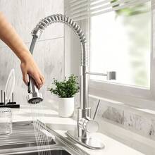 Grifo de Cocina Flexible con Resorte y Porta Toallas - Acero Inoxidable Anti-Óxido, Giro 360° + Toalla de Regalo Incluida - Plateado - Ver 2