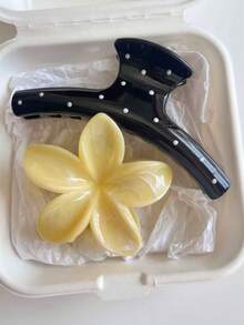 2个/1个女士亚克力波点黄色大理石纹花朵发夹，简约时尚设计，适合丸子头、海滩、旅行、夏威夷风情配饰，适合日常佩戴（波点随机），秋冬季女士爪夹发饰，适合度假装扮和夏季穿着。 - 彩色 - 查看 13