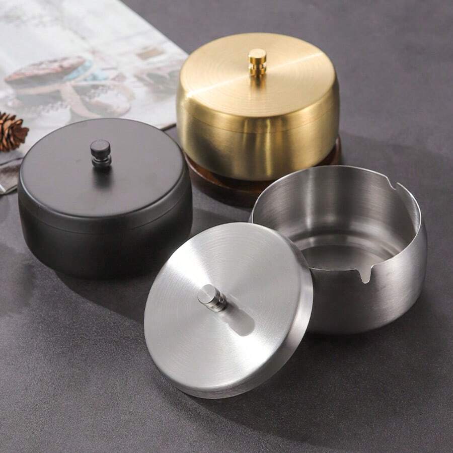 不鏽鋼附蓋菸灰缸，防滑底座，菸灰收集器，適用於戶外桌面、露台、泳池派對、居家與辦公室裝飾使用 - 彩色的 - 查看 1
