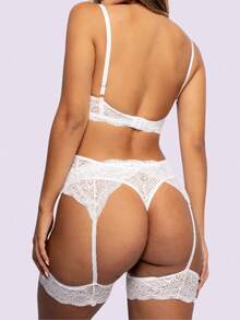 Lace Lingerie Garter Belt Set - White - View 2