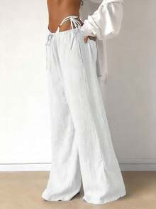 Women's Casual Comfortable Versatile Linen Loose Flowy Wide Leg Pants Spring - 白色 - 查看 4