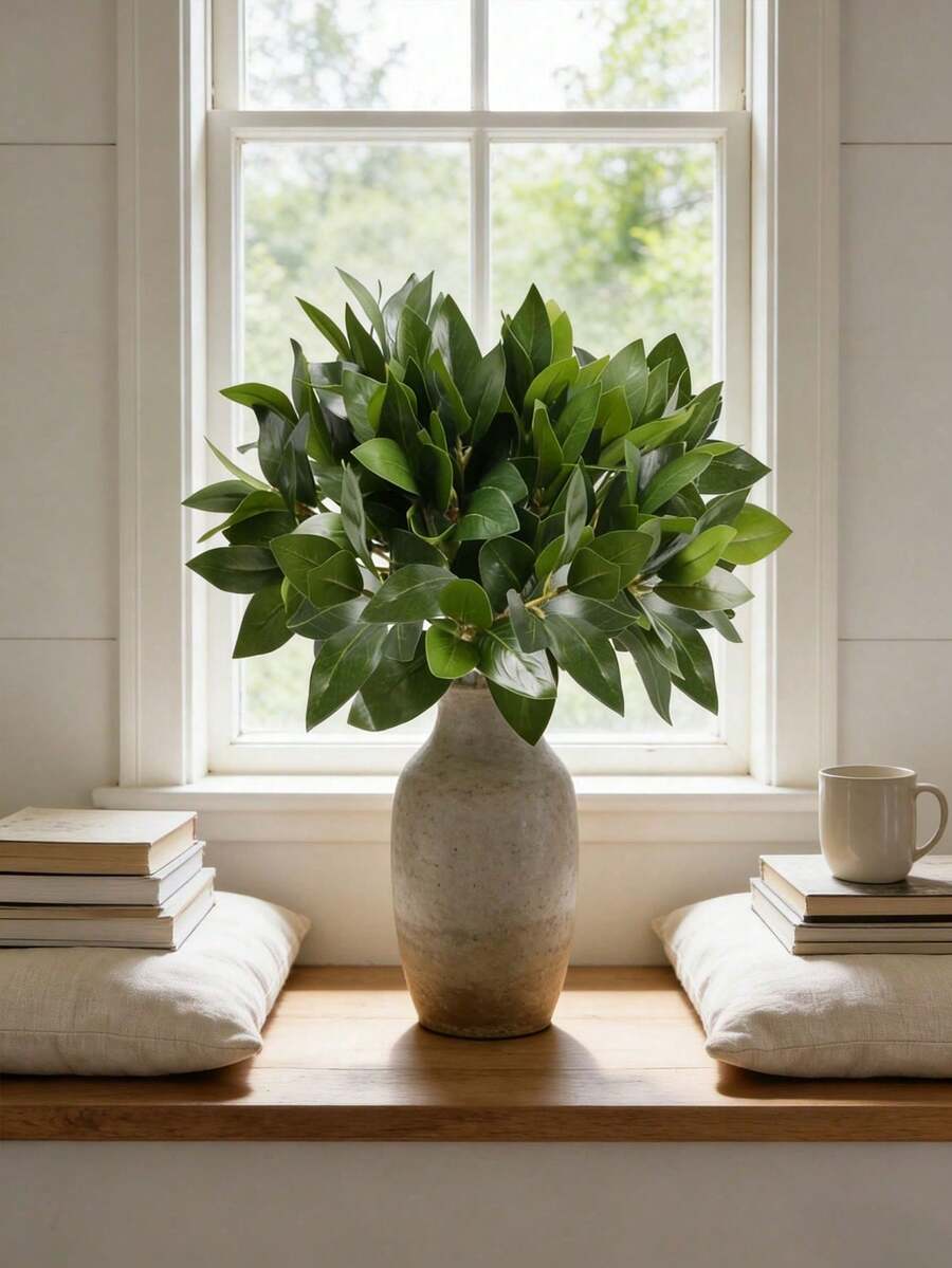 1/2/4/5/10/3/9pcs Artificial Green Leaves, Suitable For DIY Wall Decor, Scene Setting, Living Room/Bedroom Vase Floral Arrangement, Wedding, Party Decoration, Tabletop Decor, Spring/Summer Decor, Home, Kitchen, Wedding - Green - View 1