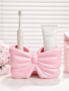 1/2pcs Bow Toothbrush Holder, Wall-Mounted Bathroom Toothbrush Storage Rack, Bathroom Decor - Multicolor - View 3