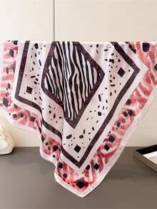 1pc 65*65cm Square Scarf, Women's Satin Silk Imitation Zebra & Leopard Print, Versatile Neckerchief Headband Shawl - Multicolor - View 15