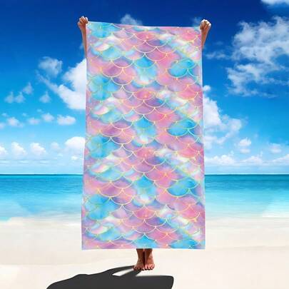 1pc Mermaid Scale Pattern Beach Towel, Super Soft Microfiber Extra Large Beach Blanket, Super Absorbent Bath Towel, Suitable For Travel, Swimming Pool, Diving, Surfing, Yoga, Camping, Available In Multiple Sizes, Beach Accessories For Beach, Pool, Travel, Camping, Yoga