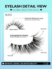 GROINNEYA 3 Pairs Cat Eye Shaped False Eyelashes, Curled Tail Delicate Faux Mink Lashes, Transparent & Natural Look, Suitable For Daily Wear And Cosplay (LX12) - Black - View 4