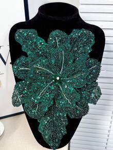 Nuevo accesorio de ropa hecho a mano de 3D de multicapa, bordado por computadora, con cristales de piedras rhinestones en forma de flor en el centro y pétalos/Longitud: 29cm/Ancho: 28cm - Blanco - Ver 22