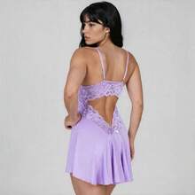Sexy Women's Nightgown With Lace, Sleepwear - 紫丁香色 - 查看 3