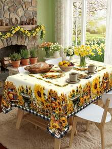 1 Set de Mantel Estilo Campestre con Diseño Floral, Mantel con Estampado de Lavanda, Girasol y Rosa Rosa con Ribete de Encaje, Adecuado para Decoración Temática de Primavera y Día de la Madre, Mantel Impermeable y Resistente a las Manchas para Cocina, Comedor, Brunch de Primavera y Fiesta del Día de la Madre - Multicolor - Ver 11