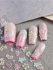 2 Sheets 5D Colorful Flower Nail Stickers, Butterfly & Rose Design, Spring/Summer Nail Art Decals, Slider Embossed Nail Decorations, DIY Nail Supplies - Multicolor - View 5
