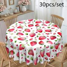 1pc Strawberry Pattern Round Or Rectangular Tablecloth, Multiple Sizes Available, Strawberry Print Design, Countryside Style, Suitable For Home, Kitchen, Wedding, Party, Dining Table, Outdoor Events, Gifts. Easy-To-Clean Polyester Fabric - Multicolor - View 12