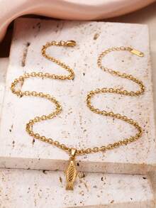 1pc Ocean Style Starfish Shell Seahorse Fish Pendant Necklace, Stainless Steel Necklace For Women, Bohemian Layered Necklace, 45cm - Yellow Gold - View 6