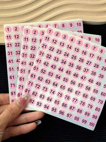 300张（3张）/套 粉色数字贴纸 1-100 阿拉伯数字圆形标签，多用途自粘贴纸，教师及学校用品，返校季 - Pink - 查看 3