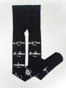 1pc Women Glow In The Dark Pattern Sheer Black Pantyhose Night Luminous Thin Tights Fashion Printed Stockings - Multicolor - View 2