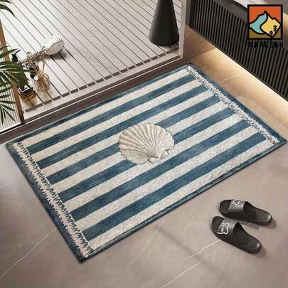 1件蓝色条纹贝壳创意礼品门垫，小地毯，迎宾垫，地毯，地垫，户外门垫，厨房地毯，家居装饰，前门垫，小地毯，户外垫，家居装饰，地毯，花园地毯，可水洗地毯