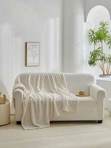 1件奶油色泡泡绒卷边柔软舒适毯，适合卧室和客房使用 - 白色 - 查看 6