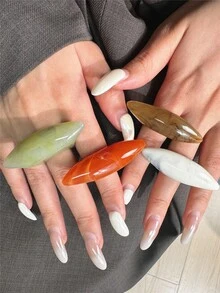 4件/組時尚獨特幾何極簡樹脂戒指，大號橢圓形戒指組，棕色、紅色、綠色、灰色、白色戒指，女款風格，適合日常穿搭、假期和派對 - 彩色 - 查看 5