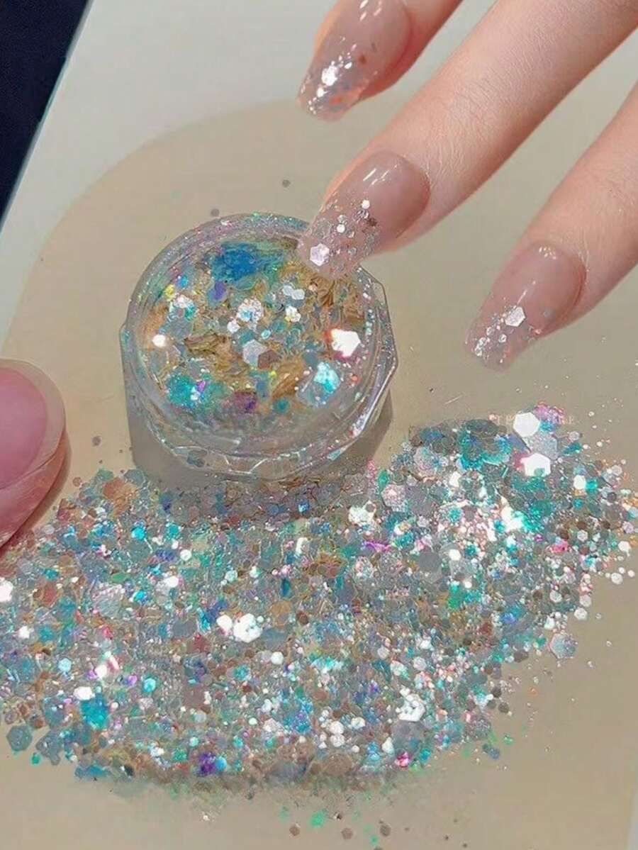 1 Box Opal Powder Nail Glitter, Ultra-Thin Dreamy Brocade Powder, Laser Holographic Chameleon Nail Glitter Mix, Nail Charms, Charms, Nail Accessories - Multicolor - View 1