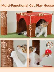 143cm Mushroom Luxury Cat Tree Large Cat Play Tower, Activity Center, Stable And Stable, Cat Tree With Hammock And Beautiful Cat House, Brown - Brown - View 7