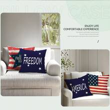 4件套美国国旗红白蓝独立日图案枕套，单面印花毛绒枕套，适用于客厅沙发卧室，不含枕芯 - 彩色 - 查看 7