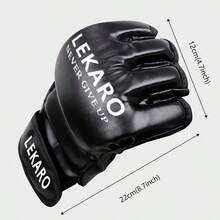 Lekaro 1 Pair Half-Finger Boxing Gloves, Fighting, MMA, Muay Thai, Karate, Combat Training Gloves, Black/White/Red Fighting Gloves - Multicolor - View 6