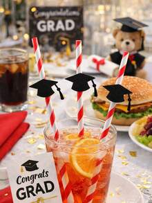 5pcs Black Felt Graduation Hat Party Decorations Graduation Cap Drink Straws Toppers Elegant Party Accessory Graduation Themed Straw Toppers Black Felt Graduation Cap Design With Tassel Detail For Graduation Party Drinks Photo Booth Prop Fun Party Supplies Table Decor Graduation Ceremony Accessories For Drink Stirrer - Black - View 7