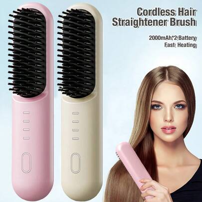 Wireless Hair Straightener, Portable Hair Straightener, Women's Hot Brush Hair Straightener - 2-In-1 Curling And Straightening Function, USB-C Charging Port, Anti-Scald Design, Compact Travel Size, Ideal Gift For Women