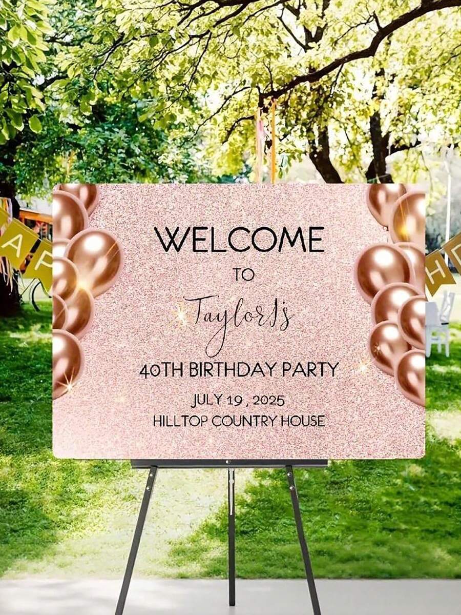 Customizable Welcome Sign With Rose Gold Background. Can Customize Various Text Styles Including Name, Address, Date, Etc. Suitable For Bridal Shower, Birthday, Graduation Party, 1st Birthday Baptism, Wedding And Other Occasions. Made Of PVC Material - Multicolor 06 - View 1