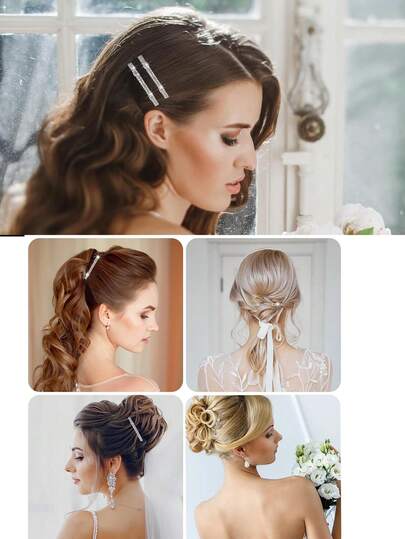 4pcs/Set Fashion Minimalist Rhombus Crystal Zinc Alloy Pearl Hair Clips, Elegant Princess Headpiece For Wedding Party, Bridal Tiara Crown, Suitable For Adult Birthday, Wedding, Photoshoot, Alloy Rhinestone Bride Crown, Accessories