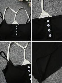 New Arrival Spring/Summer Elegant 2 In 1 Cropped Camisole, Women Fitted Sweet Outerwear Top Casual Black - Black - View 3