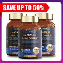 Selling Fast! 12-In-1 Magnesium Complex 700mgSupplement With Glycinate Citrate Malate. Women's Health. - 3 Bottles - View 1