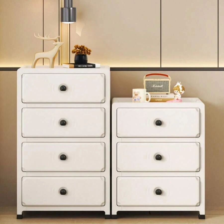 1pc Movable Storage Cabinet With Hidden Wheels, Cream-Colored Living Room Storage Cabinet, Household Storage Cabinet With Drawers For Living Room, Kitchen, Bedroom Nightstand - Multicolor - View 1