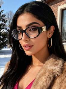 1 Pair Polygonal Fashion Eyeglasses Frame, Retro Versatile Casual Transparent Glasses Suitable For Daily Wear, Street Photography, Vacation Travel, Autumn/Winter Matching - Black - View 2