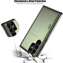 钱包式卡槽手机壳，兼容三星 Galaxy S23 S22 S21 S20 S24 S25 FE S24 Ultra Plus A55 A56 A36 A16 A17，防震防摔保护套 - 軍綠色 - 查看 7