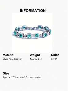 1件女士时尚绿色方形立方氧化锆网球手链，镀银CZ水晶饰品，适合婚礼、订婚、舞会、新娘、伴娘、女友、妻子、母亲、女儿等场合的服装配饰 - 綠色 - 查看 13