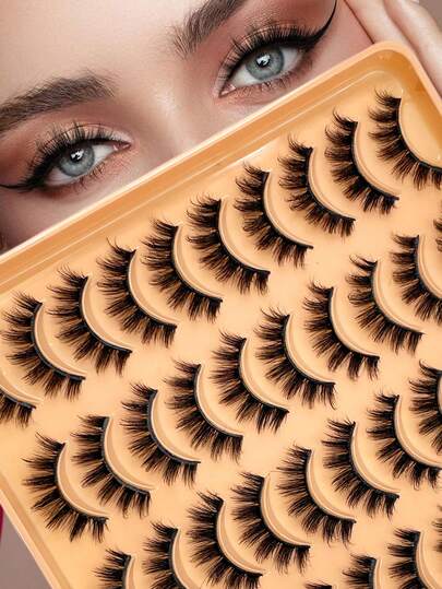 ENCHUW 20 Pairs Natural Messy Short Faux Mink False Lashes With Luxurious Volume For Fluffy Dramatic Look Reusable And Easy Application Strip Lashes, Lashes, Eyelashes, Fake Lashes