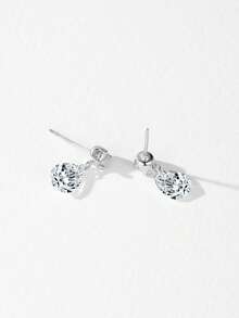 1对时尚925纯银水滴形耳环，镶嵌闪亮锆石，适合女性婚礼派对佩戴 - 銀色 - 查看 5