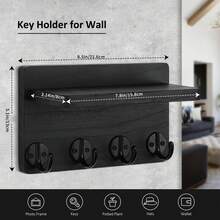 Organizador de llaves de madera decorativo con 4 ganchos dobles para montaje en pared, con estante de almacenamiento para entrada, decoración del hogar, cartas, paquetes, estilo vintage rústico, soporte para llaveros montado - 4 ganchos - Ver 3
